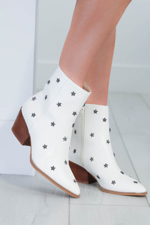 Lainey Star Studded Booties - White, Closet Candy, 2