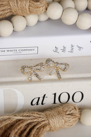Georgie Rhinestone Bow Earrings - Gold, Closet Candy, 2