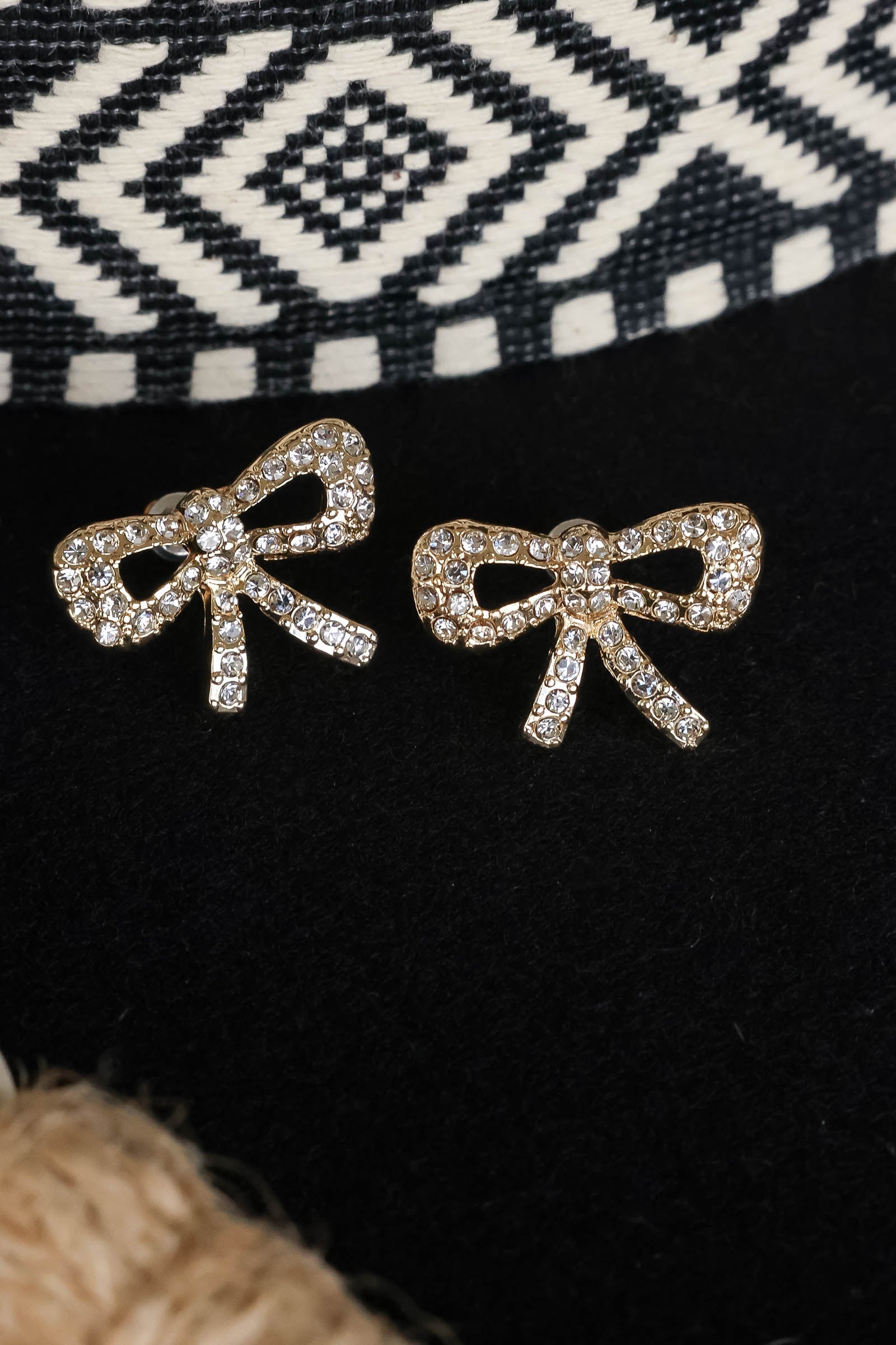 Georgie Rhinestone Bow Earrings - Gold, Closet Candy, 1
