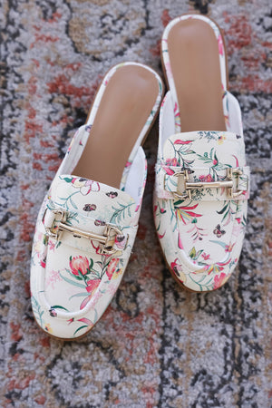 Evelina Floral Loafer Mules - White, Closet Candy, 4