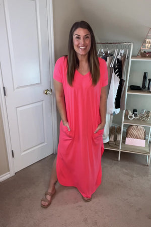 I'll Be By The Pool Maxi Dress - Neon Coral, Closet Candy Nikki B Fit Video