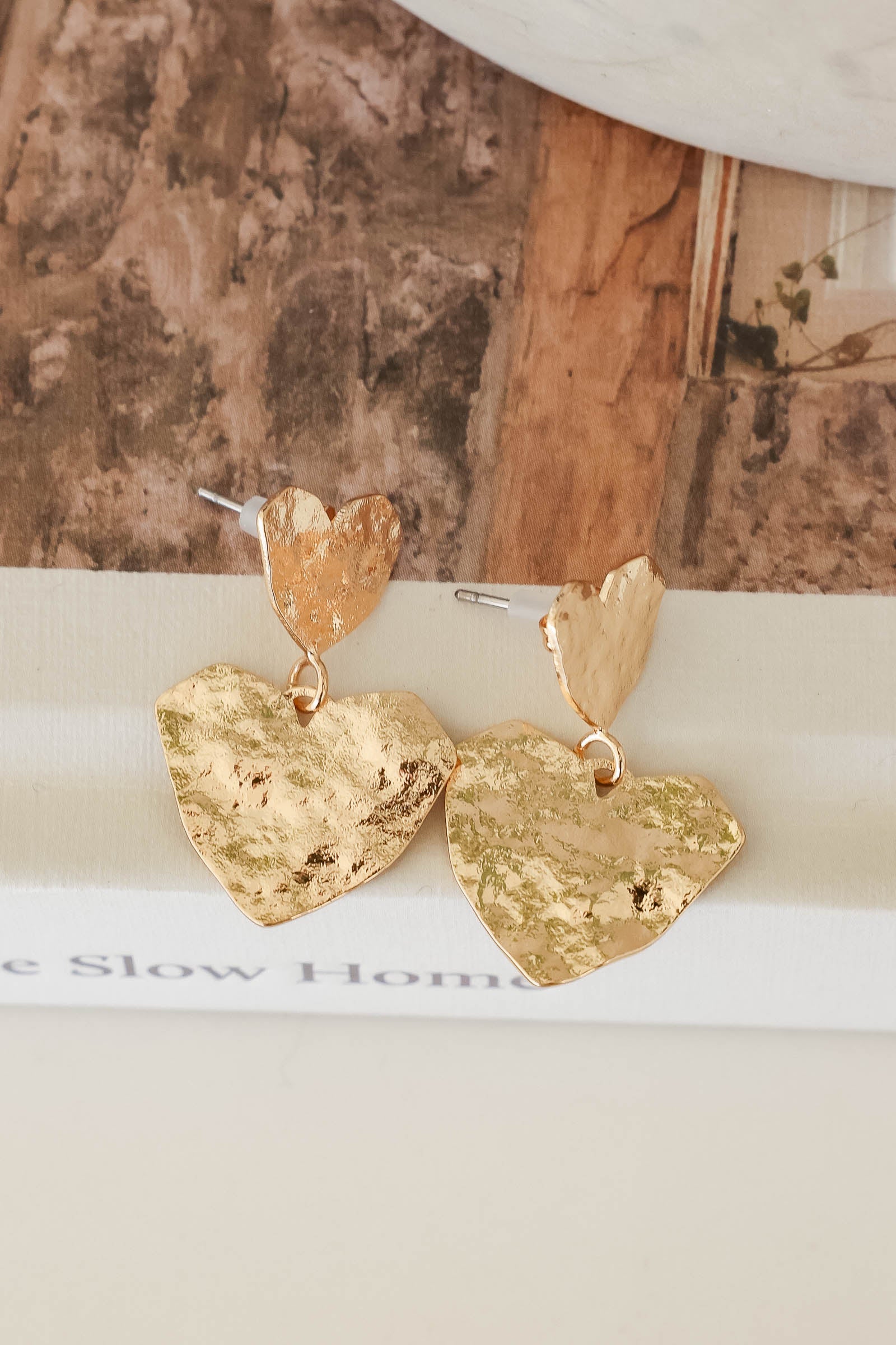Playing Games Double Heart Hammered Earrings - Gold closet candy 1
