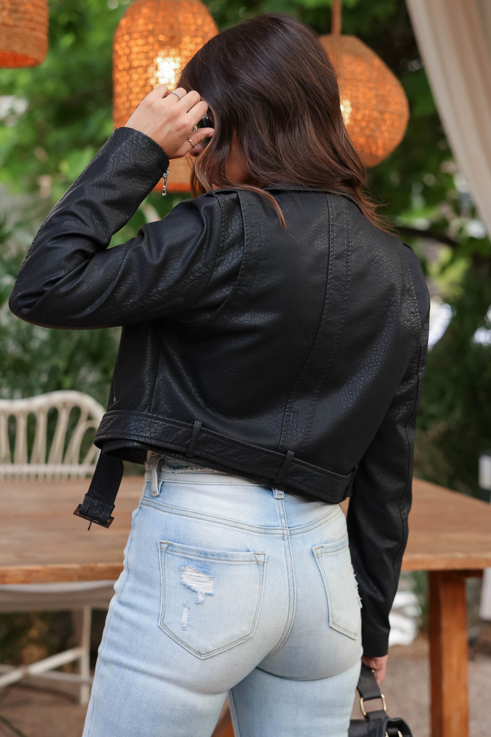 Destiny Cropped Vegan Leather Moto Jacket - Black, Closet Candy, 3