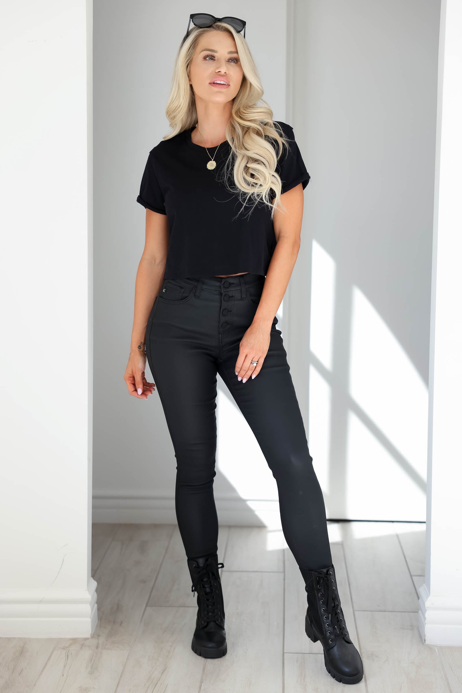 If You're Not Too Busy Cropped Tee - Black, Closet Candy, 1
