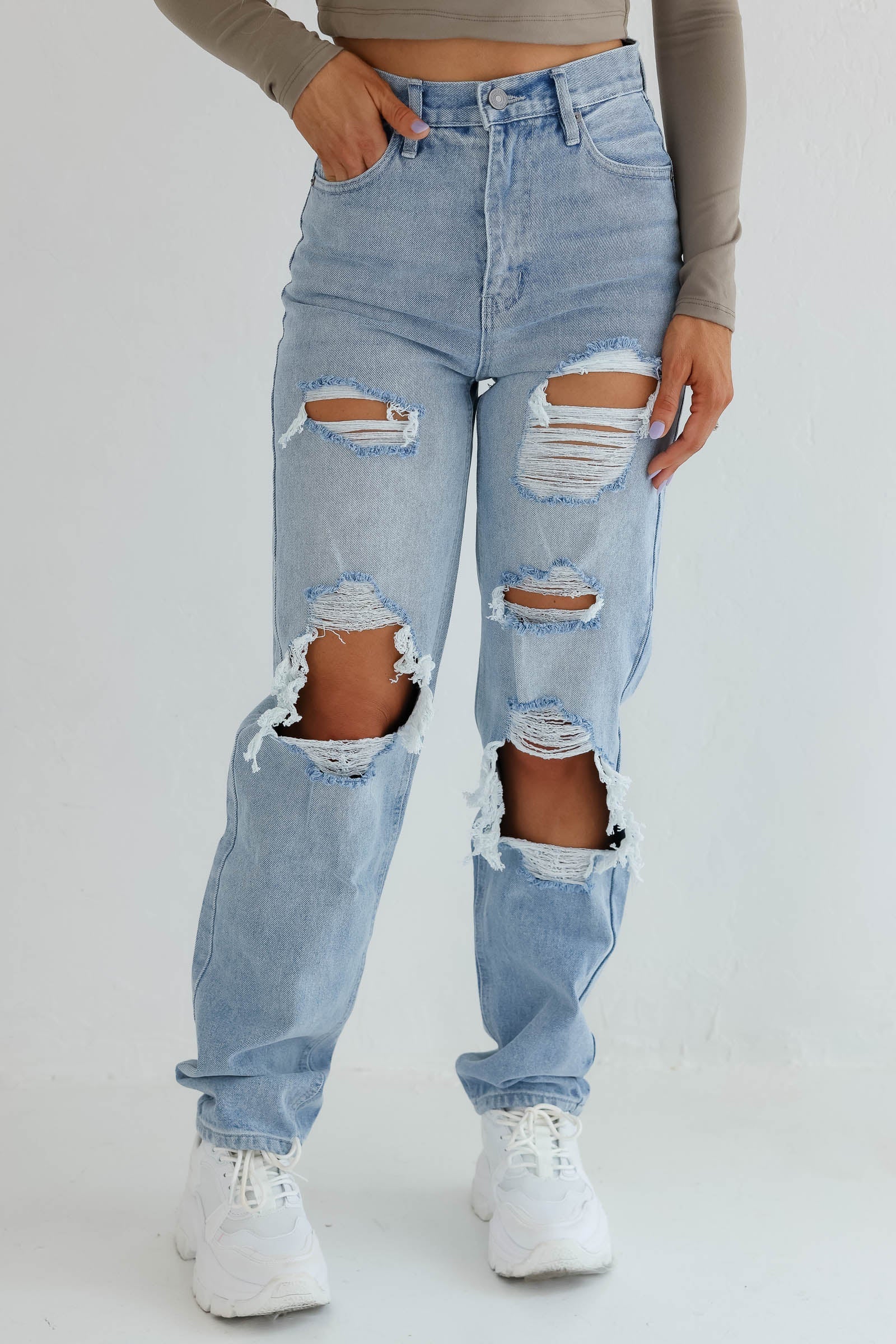 KANCAN Tyra High Rise 90s Distressed Jeans - Light Wash, Closet Candy, 1