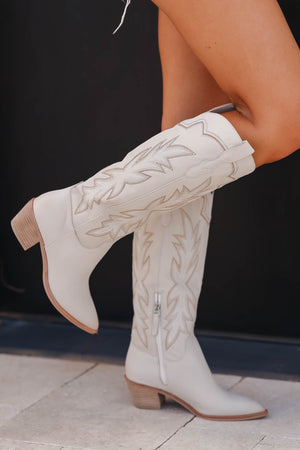 DOLCE VITA Shiren Western Boots - Sand Nubuck closet candy women's trendy knee high pointed toe western design side zipper cowboy boot 6
