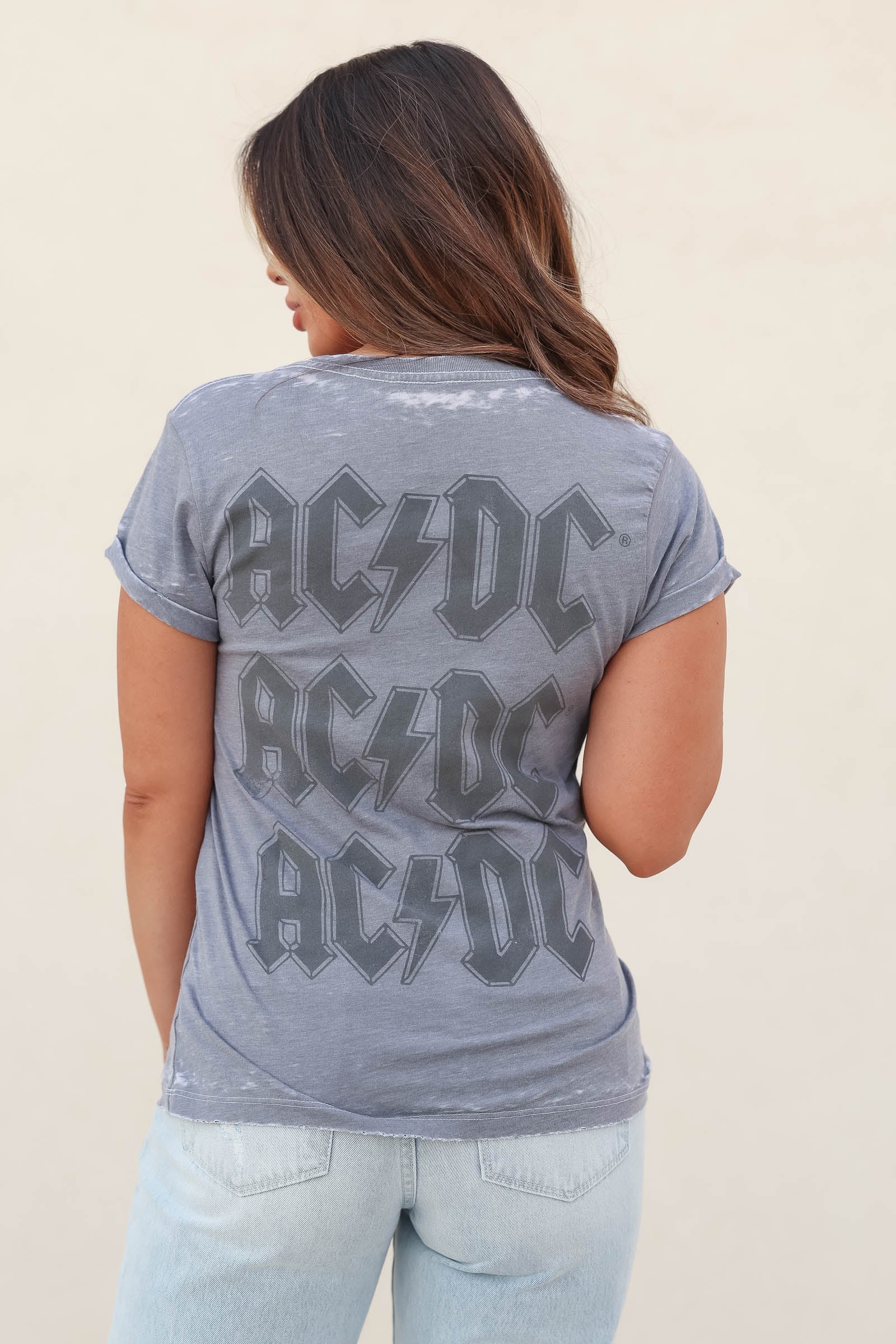 "ACDC" Lighting Bolt Graphic Tee - Grey, Closet Candy, 1