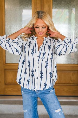 Tied With Love Blouse, Off White, Closet Candy, 6