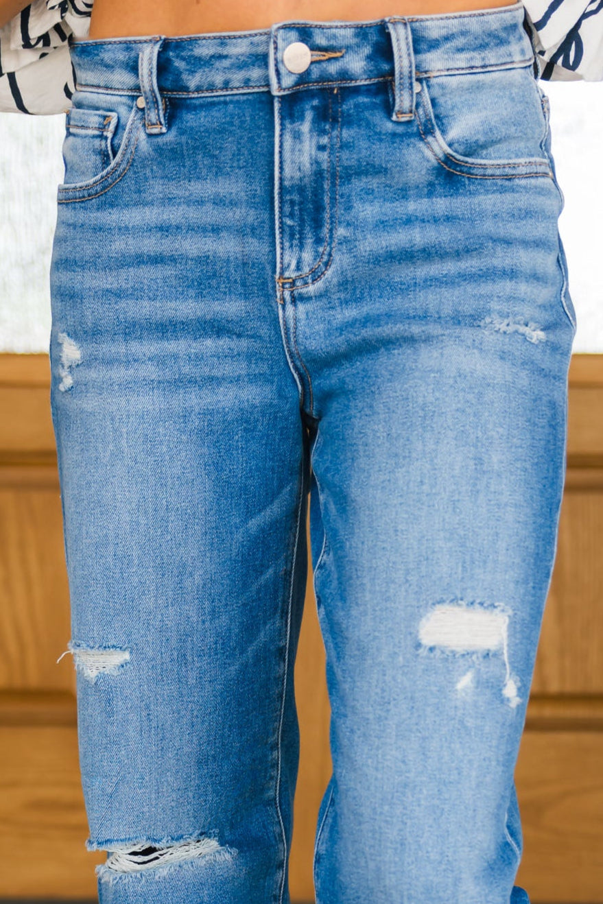 RISEN Uptown Ankle Straight Jeans, Medium Wash, Closet Candy, 1