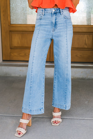 RISEN Cali Cropped Wide Leg Jeans, Light Wash, Closet Candy, 1