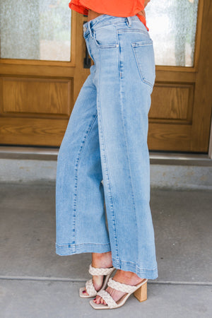 RISEN Cali Cropped Wide Leg Jeans, Light Wash, Closet Candy, 4