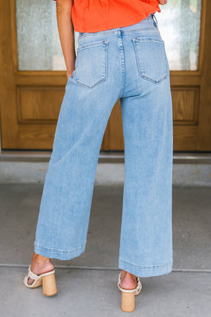 RISEN Cali Cropped Wide Leg Jeans, Light Wash, Closet Candy, 5