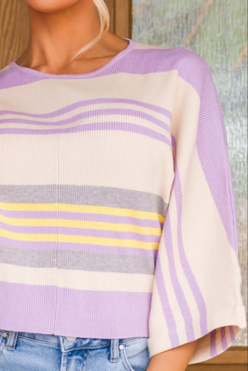 The Sunday Stripe Top, Cream/Lavender, Closet Candy, 1
