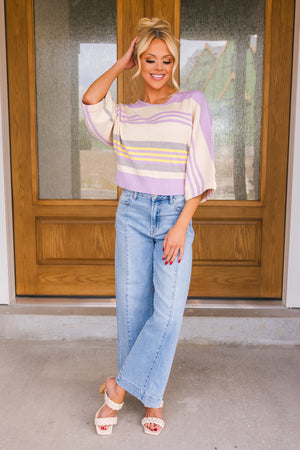 The Sunday Stripe Top, Cream/Lavender, Closet Candy, 6