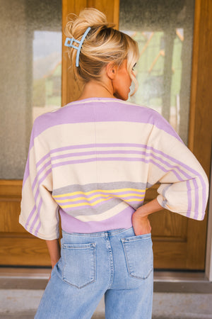 The Sunday Stripe Top, Cream/Lavender, Closet Candy, 5