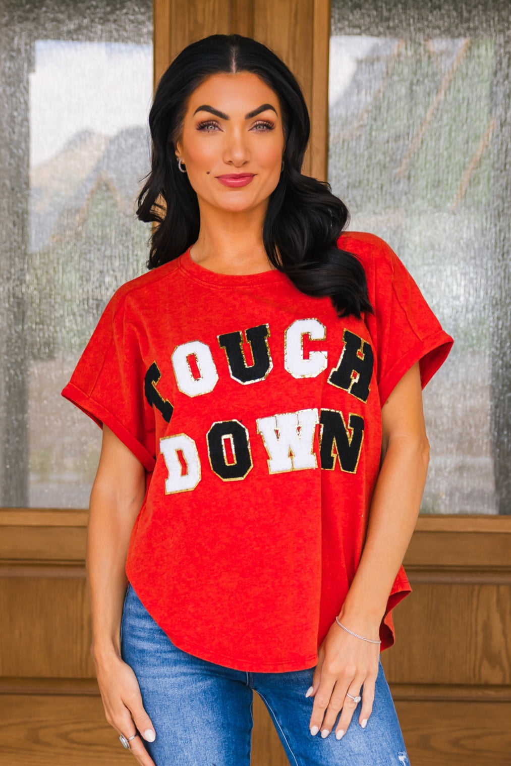 Touchdown Vibes Graphic Tee, Red/Black, Closet Candy, 1