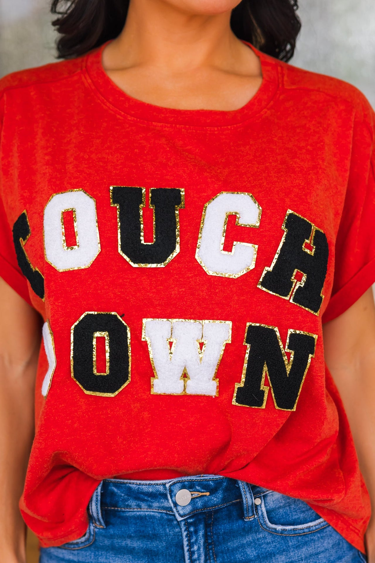 Touchdown Vibes Graphic Tee, Red/Black, Closet Candy, 1