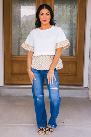 Sweet Gingham Days Top, White/Beige, Closet Candy, 3