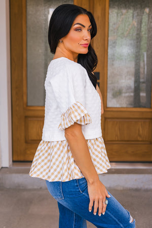 Sweet Gingham Days Top, White/Beige, Closet Candy, 4