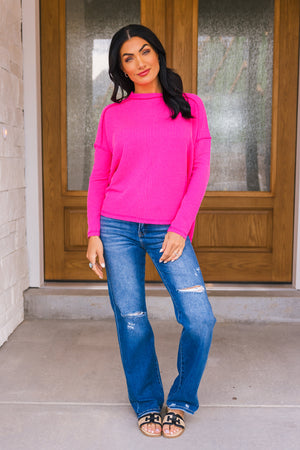 Ribbed Mood Knit Top - Hot Pink, Closet Candy, 3