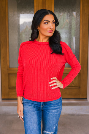 Ribbed Mood Knit Top - Ruby, Closet Candy, 1