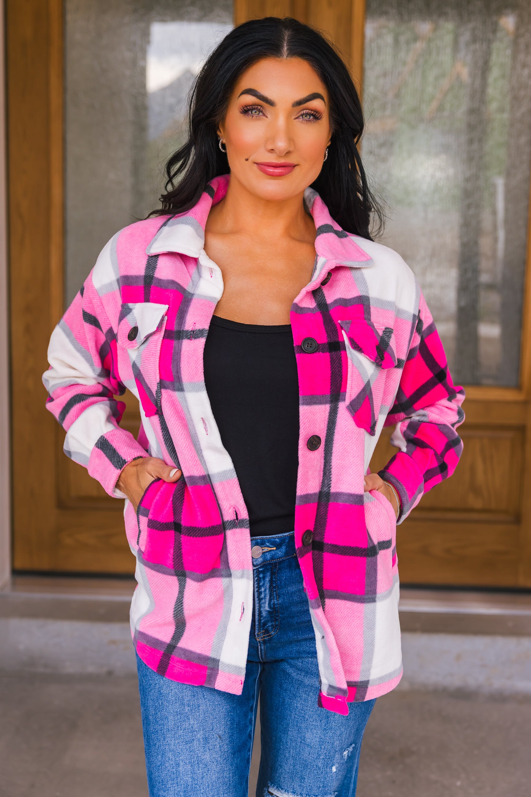 Tickled Pink Shacket, Hot Pink, Closet Candy, 1