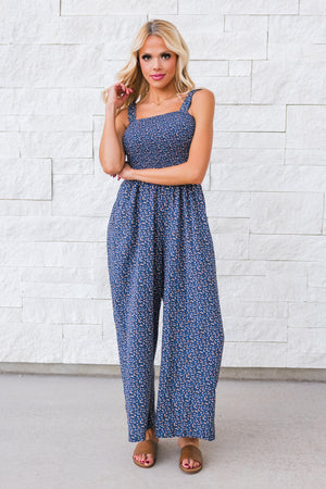 Blue Bloom Jumpsuit, Blue Floral, Closet Candy, 1