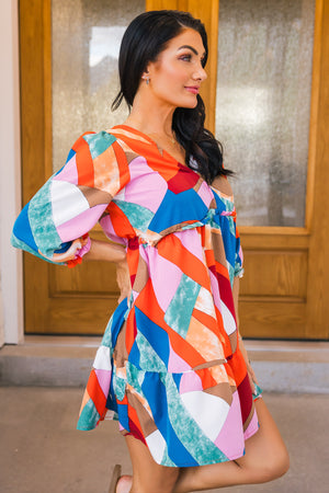 Abstract Tiered Mini Dress, Wine Mix, Closet Candy, 4