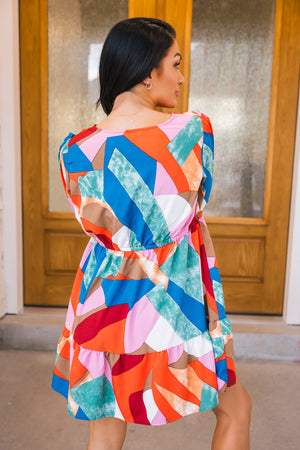Abstract Tiered Mini Dress, Wine Mix, Closet Candy, 5
