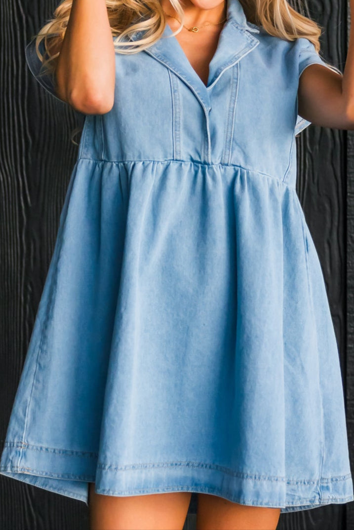 Saddle Up Denim Dress, Denim Blue, Closet Candy, 1
