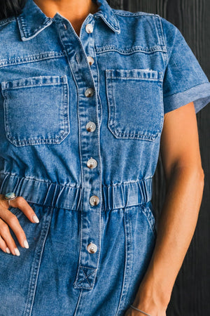 Bluebird Denim Romper, Medium Wash, Closet Candy, 2