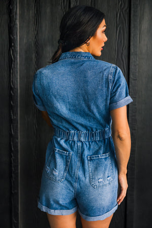 Bluebird Denim Romper, Medium Wash, Closet Candy, 5