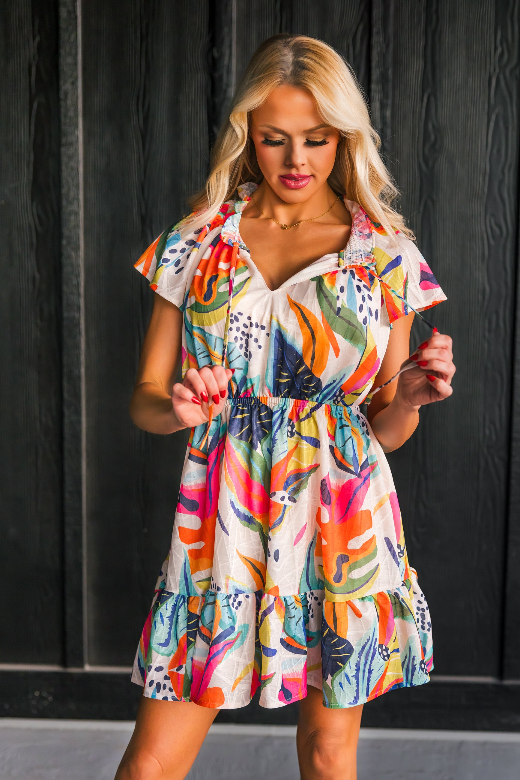 Sunset Splash Mini Dress, Orange, Closet Candy, 1