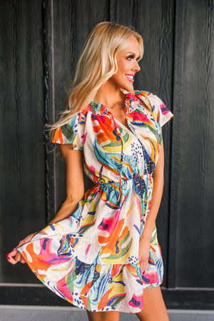 Sunset Splash Mini Dress, Orange, Closet Candy, 4