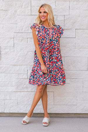 The Flutter Field Dress, Navy/Coral, Closet Candy, 6