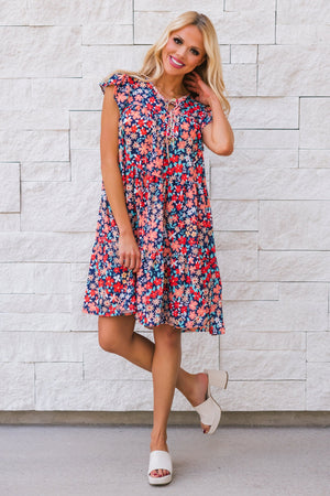 The Flutter Field Dress, Navy/Coral, Closet Candy, 3