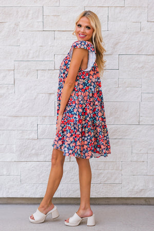 The Flutter Field Dress, Navy/Coral, Closet Candy, 4