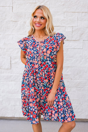 The Flutter Field Dress, Navy/Coral, Closet Candy, 1