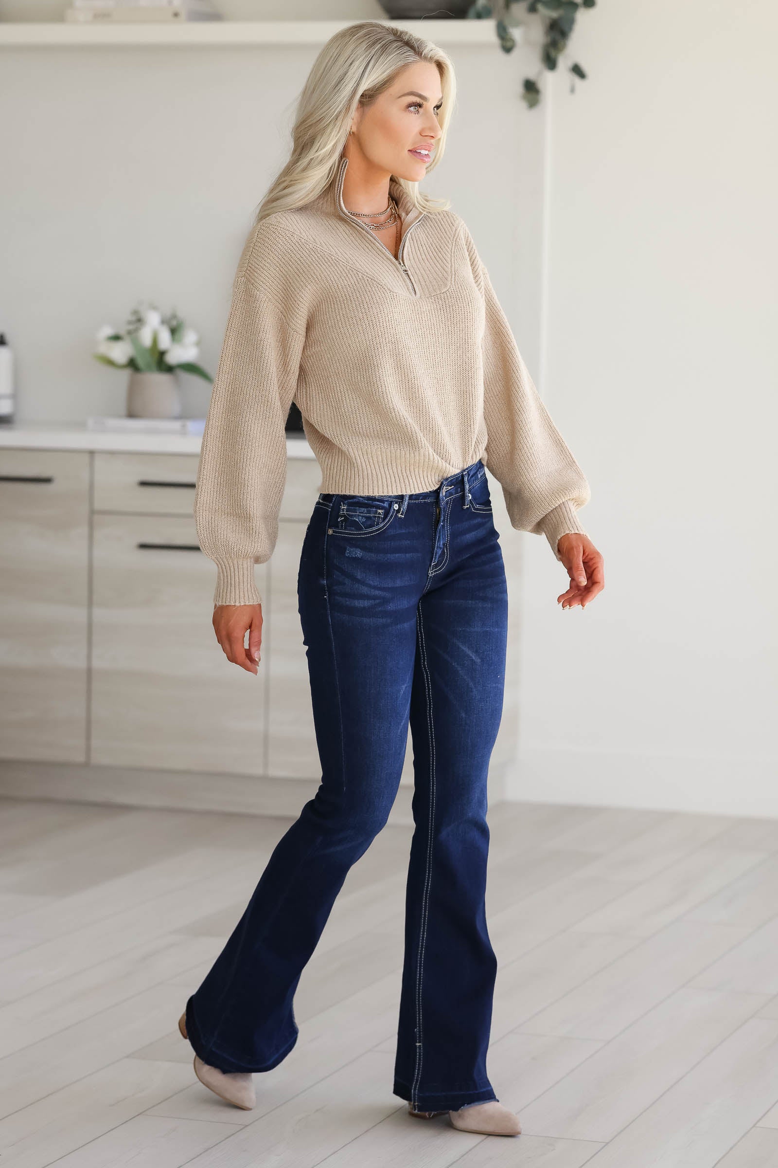 KANCAN Heidi Mid Rise Flare Jeans - Dark Wash, Closet Candy, 1