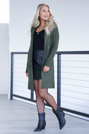 Never On Time Longline Cardigan - Olive, Closet Candy, 1