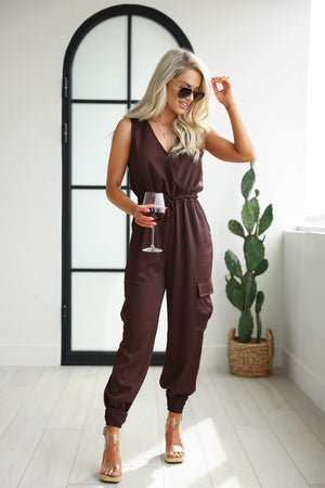 On Point Cargo Jumpsuit  - Coffee, Closet Candy, 1