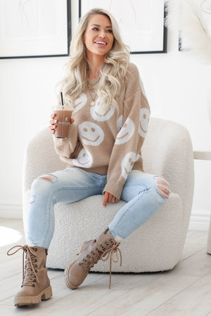 Keep Smiling Sweater - Taupe, Closet Candy, 2