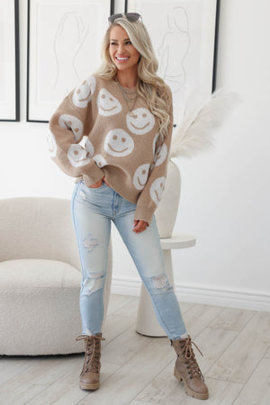 Keep Smiling Sweater - Taupe, Closet Candy, 5