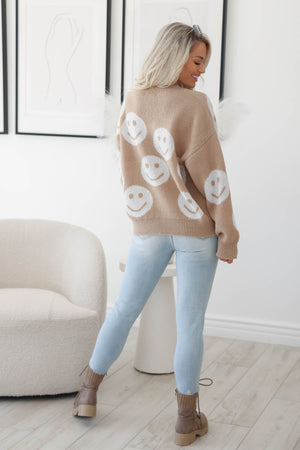 Keep Smiling Sweater - Taupe, Closet Candy, 4