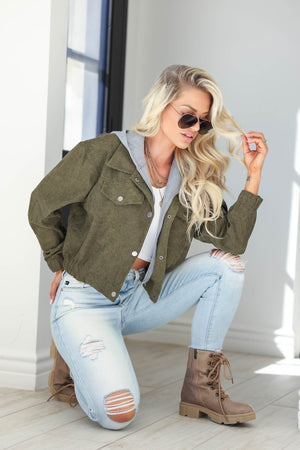 Departures Corduroy Contrast Hooded Jacket - Olive, Closet Candy, 6