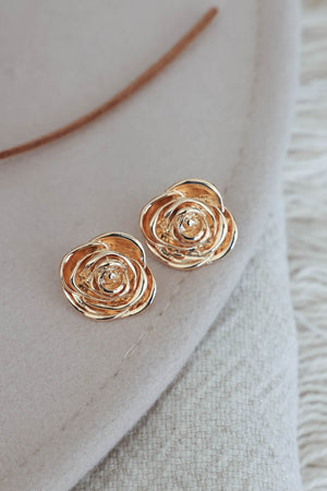 Rose Stud Earrings - Gold, Closet Candy, 1