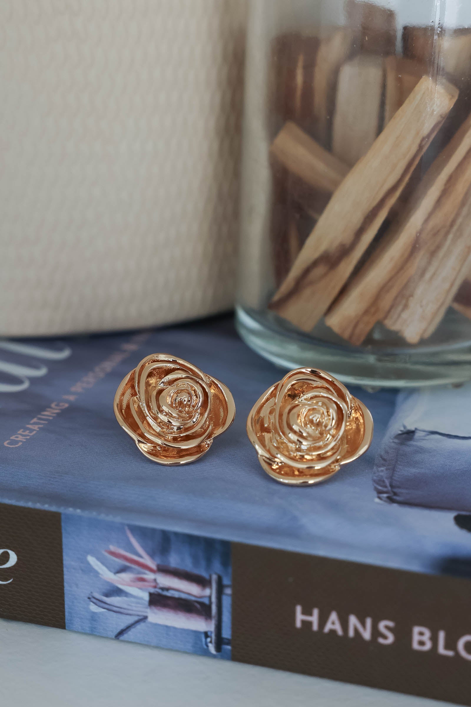 Rose Stud Earrings - Gold, Closet Candy, 1