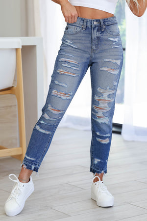 KANCAN Cheyenne Distressed High Rise Ankle Jeans - Medium Wash, Closet Candy, 4