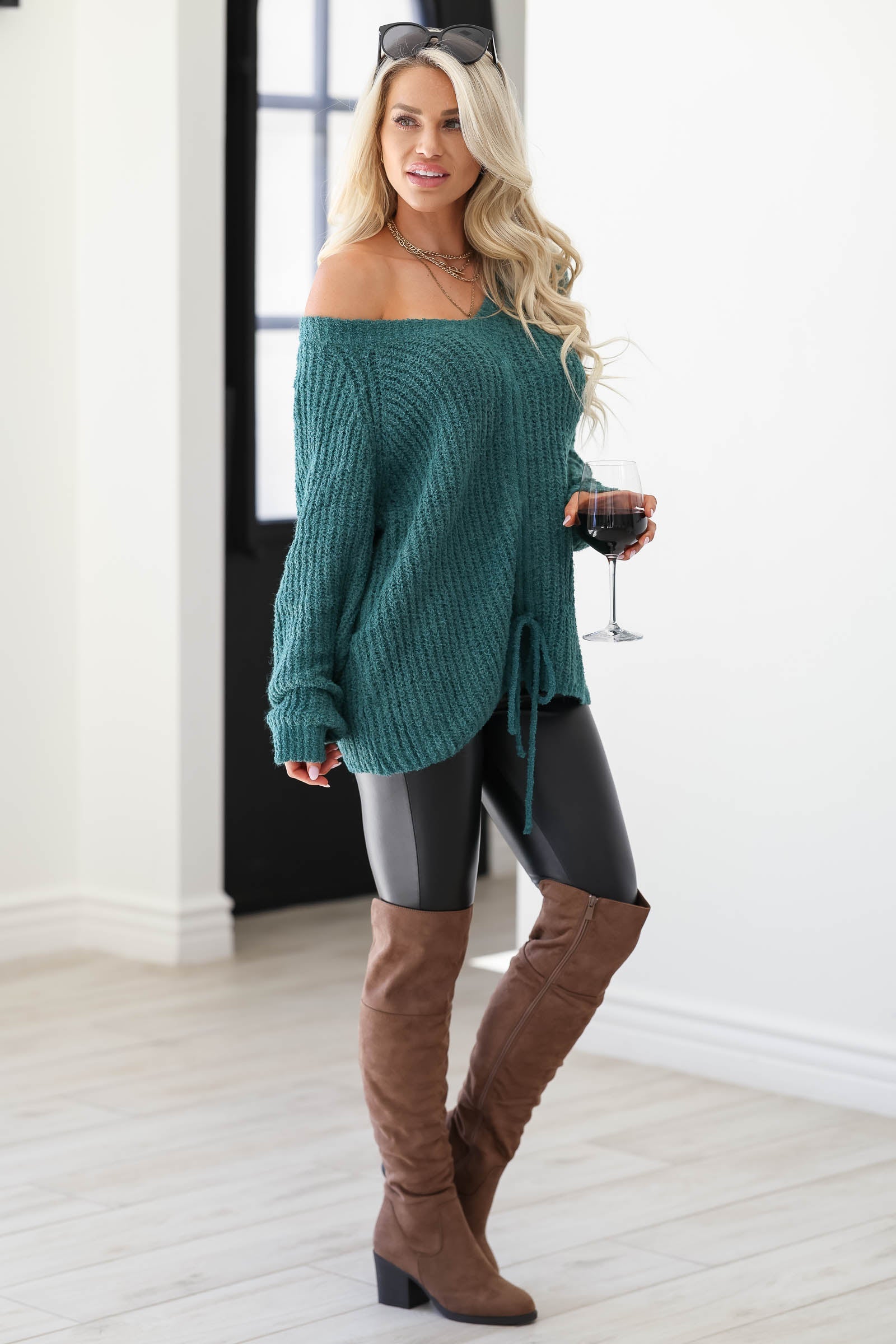 Dare To Dream Reversible Ribbed Knit Sweater - Hunter Green, Closet Candy, 1