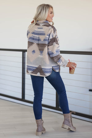Bring It Back Aztec Shacket - Blue, Closet Candy, 3